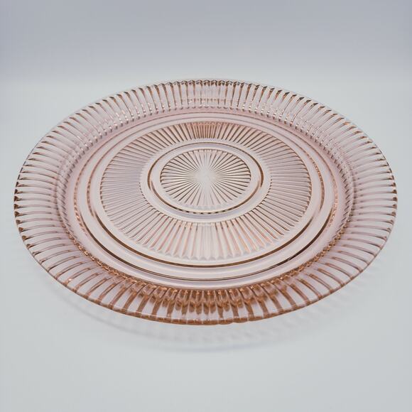 Anchor Hocking Pink Depression Glass Sandwich Plate 12" Queen Mary Ribbed VTG - Picture 1 of 8